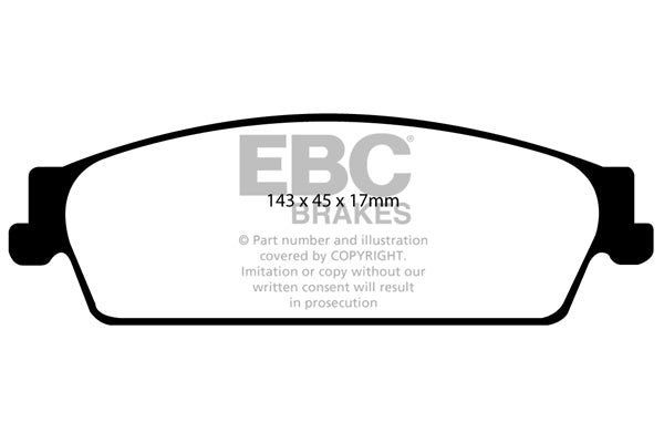 3.4 lbs. 3X3X3 EBC YELLOWSTUFF PERFORMANCE PADS EBC Brakes Performance brake pads made for cars trucks and SUVs. Extreamly high friction coefficient and temperature range enhances braking substantially over OEM pads. Spirited street pads that are also