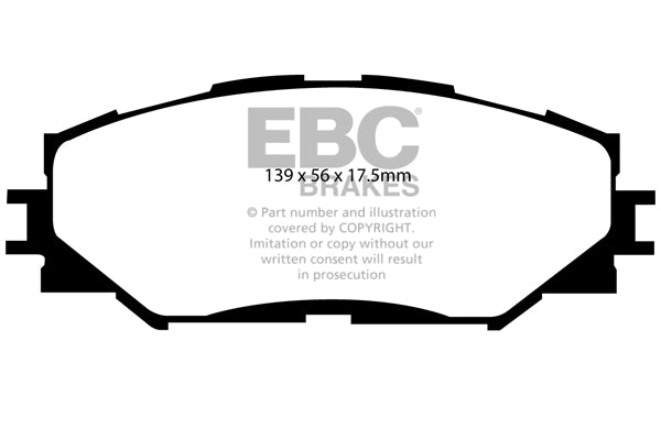 3.6 lbs. 3X3X3 EBC YELLOWSTUFF PERFORMANCE PADS EBC Brakes Performance brake pads made for cars trucks and SUVs. Extreamly high friction coefficient and temperature range enhances braking substantially over OEM pads. Spirited street pads that are also