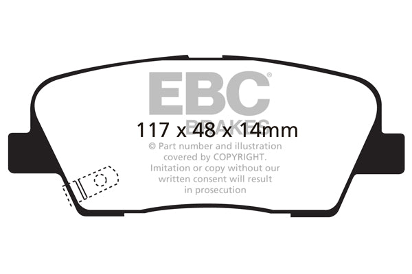 3.3 lbs. 2X2X2 EBC YELLOWSTUFF PERFORMANCE PADS EBC Brakes Performance brake pads made for cars trucks and SUVs. Extreamly high friction coefficient and temperature range enhances braking substantially over OEM pads. Spirited street pads that are also