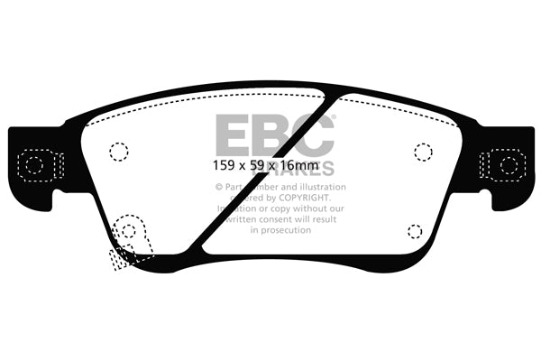 3.8 lbs. 3X3X3 EBC YELLOWSTUFF PERFORMANCE PADS EBC Brakes Performance brake pads made for cars trucks and SUVs. Extreamly high friction coefficient and temperature range enhances braking substantially over OEM pads. Spirited street pads that are also