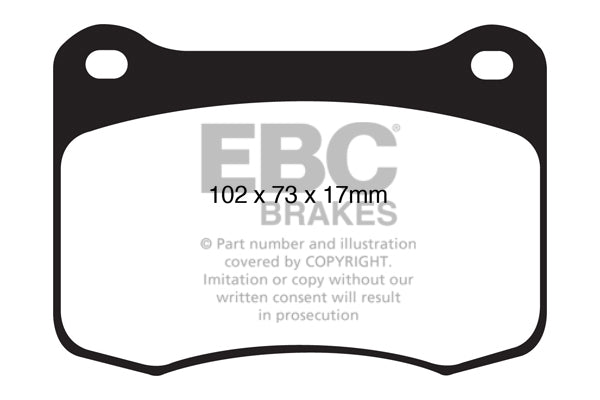 3.4 lbs. 2X2X2 EBC YELLOWSTUFF PERFORMANCE PADS EBC Brakes Performance brake pads made for cars trucks and SUVs. Extreamly high friction coefficient and temperature range enhances braking substantially over OEM pads. Spirited street pads that are also