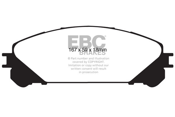3.8 lbs. 4X4X4 EBC YELLOWSTUFF PERFORMANCE PADS EBC Brakes Performance brake pads made for cars trucks and SUVs. Extreamly high friction coefficient and temperature range enhances braking substantially over OEM pads. Spirited street pads that are also