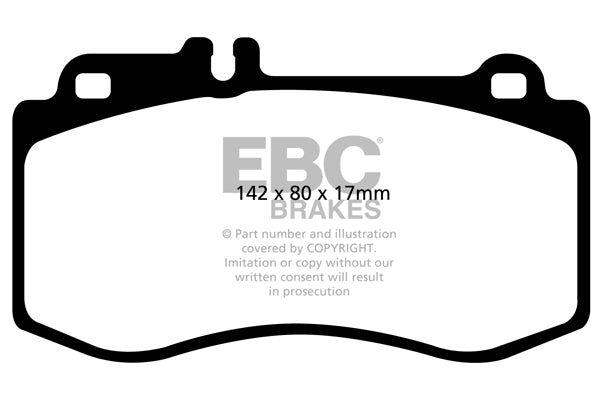 3.8 lbs. 3X3X3 EBC YELLOWSTUFF PERFORMANCE PADS EBC Brakes Performance brake pads made for cars trucks and SUVs. Extreamly high friction coefficient and temperature range enhances braking substantially over OEM pads. Spirited street pads that are also