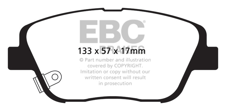 3.3 lbs. 3X3X3 EBC YELLOWSTUFF PERFORMANCE PADS EBC Brakes Performance brake pads made for cars trucks and SUVs. Extreamly high friction coefficient and temperature range enhances braking substantially over OEM pads. Spirited street pads that are also