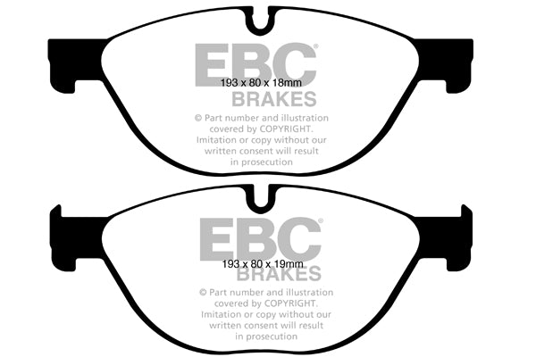 3.3 lbs. 3X3X3 EBC YELLOWSTUFF PERFORMANCE PADS EBC Brakes Performance brake pads made for cars trucks and SUVs. Extreamly high friction coefficient and temperature range enhances braking substantially over OEM pads. Spirited street pads that are also
