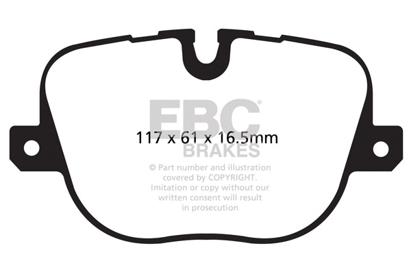 3.4 lbs. 2X2X2 EBC YELLOWSTUFF PERFORMANCE PADS EBC Brakes Performance brake pads made for cars trucks and SUVs. Extreamly high friction coefficient and temperature range enhances braking substantially over OEM pads. Spirited street pads that are also