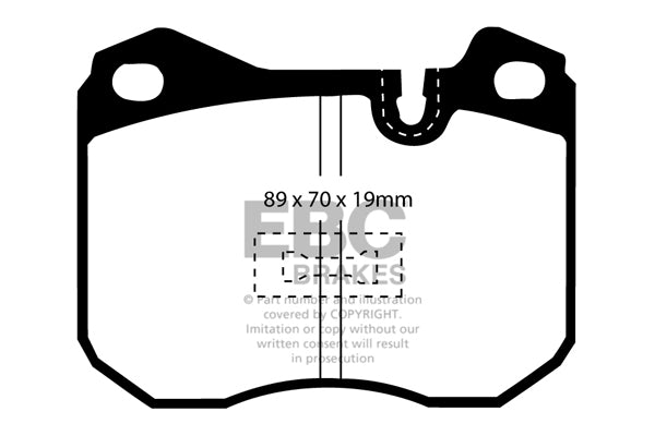 3.2 lbs. 3X3X3 EBC YELLOWSTUFF PERFORMANCE PADS EBC Brakes Performance brake pads made for cars trucks and SUVs. Extreamly high friction coefficient and temperature range enhances braking substantially over OEM pads. Spirited street pads that are also