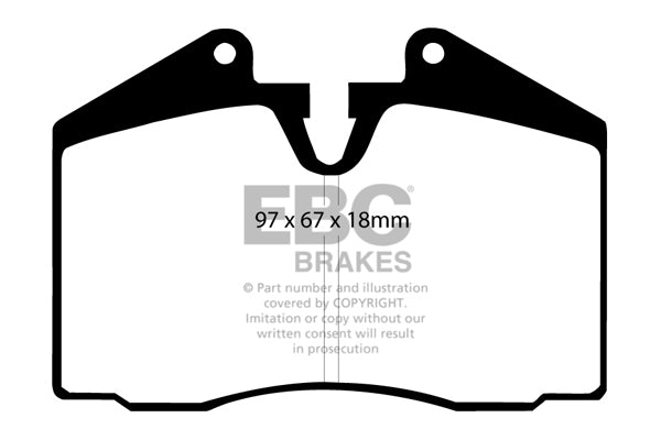 3.2 lbs. 3X3X3 EBC YELLOWSTUFF PERFORMANCE PADS EBC Brakes Performance brake pads made for cars trucks and SUVs. Extreamly high friction coefficient and temperature range enhances braking substantially over OEM pads. Spirited street pads that are also
