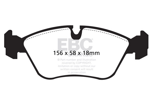 3.8 lbs. 3X3X3 EBC YELLOWSTUFF PERFORMANCE PADS EBC Brakes Performance brake pads made for cars trucks and SUVs. Extreamly high friction coefficient and temperature range enhances braking substantially over OEM pads. Spirited street pads that are also