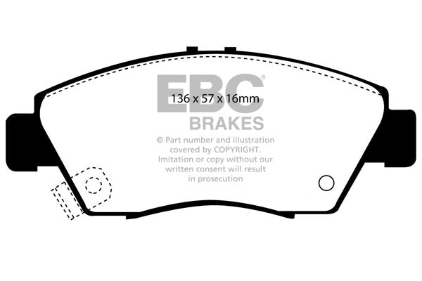 3.8 lbs. 3X3X3 EBC YELLOWSTUFF PERFORMANCE PADS EBC Brakes Performance brake pads made for cars trucks and SUVs. Extreamly high friction coefficient and temperature range enhances braking substantially over OEM pads. Spirited street pads that are also