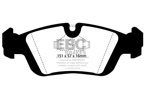 3.3 lbs. 3X3X3 EBC YELLOWSTUFF PERFORMANCE PADS EBC Brakes Performance brake pads made for cars trucks and SUVs. Extreamly high friction coefficient and temperature range enhances braking substantially over OEM pads. Spirited street pads that are also