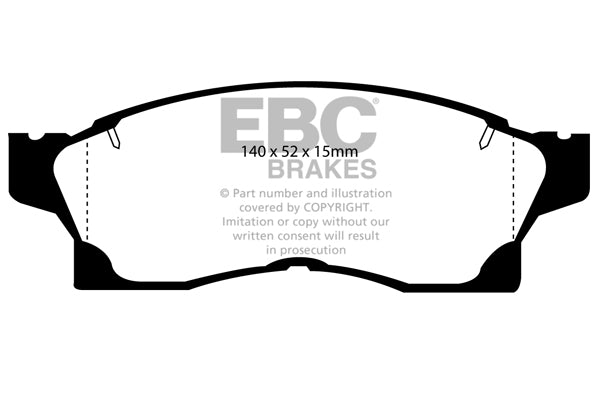3.3 lbs. 3X3X3 EBC YELLOWSTUFF PERFORMANCE PADS EBC Brakes Performance brake pads made for cars trucks and SUVs. Extreamly high friction coefficient and temperature range enhances braking substantially over OEM pads. Spirited street pads that are also