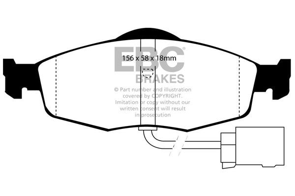 3.8 lbs. 3X3X3 EBC YELLOWSTUFF PERFORMANCE PADS EBC Brakes Performance brake pads made for cars trucks and SUVs. Extreamly high friction coefficient and temperature range enhances braking substantially over OEM pads. Spirited street pads that are also