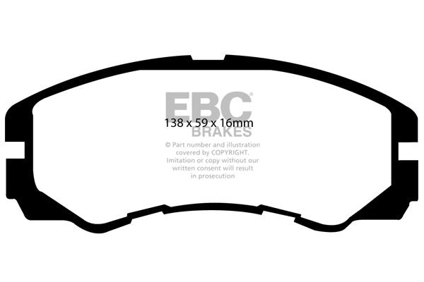 3.3 lbs. 3X3X3 EBC YELLOWSTUFF PERFORMANCE PADS EBC Brakes Performance brake pads made for cars trucks and SUVs. Extreamly high friction coefficient and temperature range enhances braking substantially over OEM pads. Spirited street pads that are also