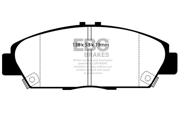 3.8 lbs. 3X3X3 EBC YELLOWSTUFF PERFORMANCE PADS EBC Brakes Performance brake pads made for cars trucks and SUVs. Extreamly high friction coefficient and temperature range enhances braking substantially over OEM pads. Spirited street pads that are also