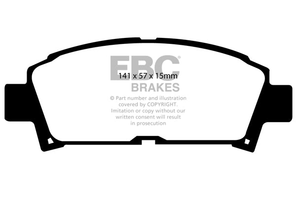 3.5 lbs. 3X3X3 EBC YELLOWSTUFF PERFORMANCE PADS EBC Brakes Performance brake pads made for cars trucks and SUVs. Extreamly high friction coefficient and temperature range enhances braking substantially over OEM pads. Spirited street pads that are also