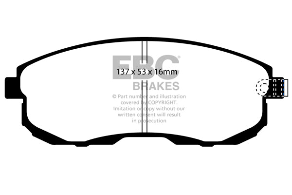 3.6 lbs. 3X3X3 EBC BLUESTUFF STREET AND TRACK PADS Bluestuff Intermediate grade Trackday pads or Bluestuff NDX is a high friction sport and race material that can be used for aggressive street driving and track applications where longevity and