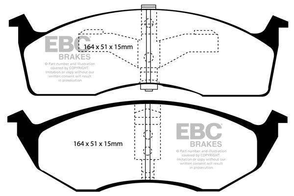 3.8 lbs. 5X3X3 EBC GREENSTUFF 6000 TRUCK PADS Upgrade your stopping power with a simple pad change using EBC High Friction 6000 series Greenstuff brake pads. The new EBC 6000 series boasts GG rated friction for better stopping with fully shimmed edge