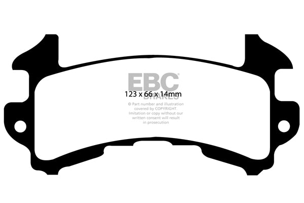 3.2 lbs. 3X3X3 EBC GREENSTUFF 6000 TRUCK PADS Upgrade your stopping power with a simple pad change using EBC High Friction 6000 series Greenstuff brake pads. The new EBC 6000 series boasts GG rated friction for better stopping with fully shimmed edge