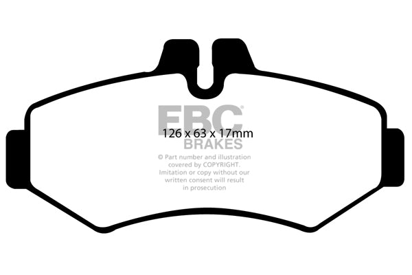 3.4 lbs. 3X3X3 EBC GREENSTUFF 6000 TRUCK PADS Upgrade your stopping power with a simple pad change using EBC High Friction 6000 series Greenstuff brake pads. The new EBC 6000 series boasts GG rated friction for better stopping with fully shimmed edge
