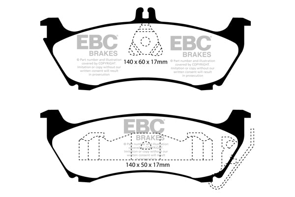 3.2 lbs. 3X3X3 EBC GREENSTUFF 6000 TRUCK PADS Upgrade your stopping power with a simple pad change using EBC High Friction 6000 series Greenstuff brake pads. The new EBC 6000 series boasts GG rated friction for better stopping with fully shimmed edge