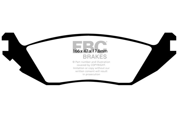 3.4 lbs. 3X3X3 EBC GREENSTUFF 6000 TRUCK PADS Upgrade your stopping power with a simple pad change using EBC High Friction 6000 series Greenstuff brake pads. The new EBC 6000 series boasts GG rated friction for better stopping with fully shimmed edge