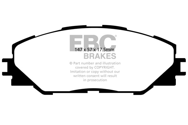 3.8 lbs. 3X3X3 EBC GREENSTUFF 6000 TRUCK PADS Upgrade your stopping power with a simple pad change using EBC High Friction 6000 series Greenstuff brake pads. The new EBC 6000 series boasts GG rated friction for better stopping with fully shimmed edge